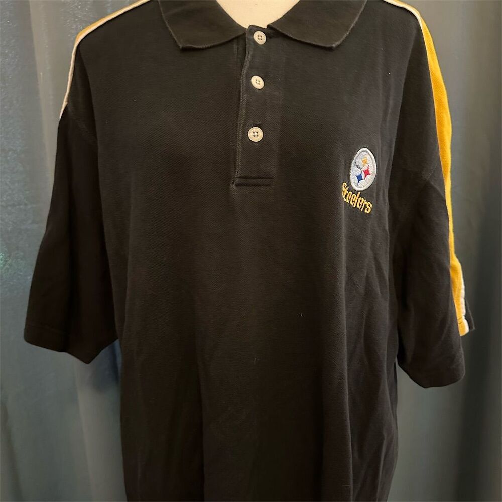 Vintage Pittsburgh Steelers Men's 2XL Black Polo Shirt NFL Embroidered